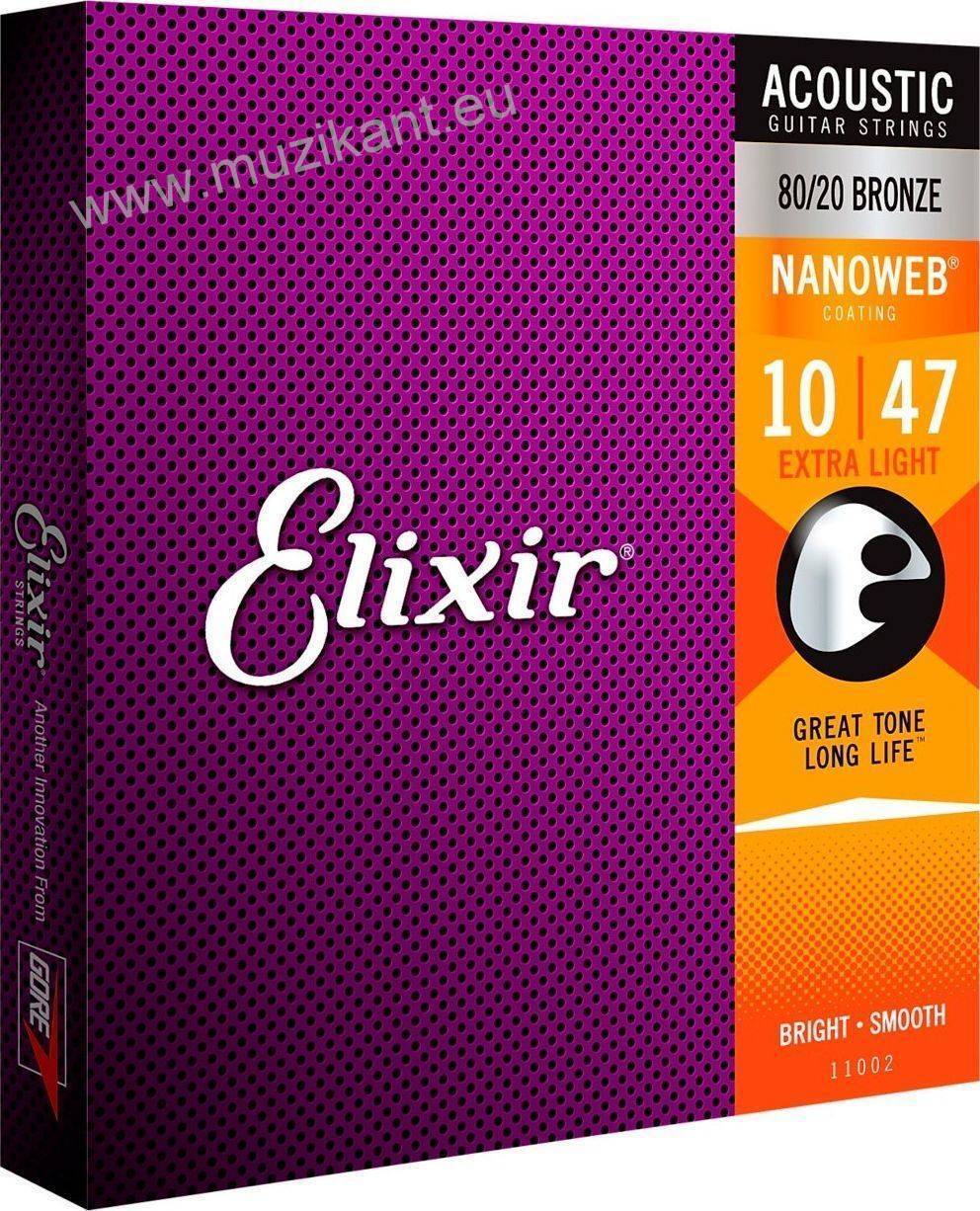 Elixir 11002 Acoustic NANOWEB 80/20 Bronze Extra Light