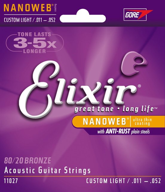 Elixir 11027 Acoustic NANOWEB 80/20 Bronze Custom Light