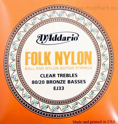 D'Addario EJ33 Folk Nylon 80/20 Bronze Clear Nylon Trebles